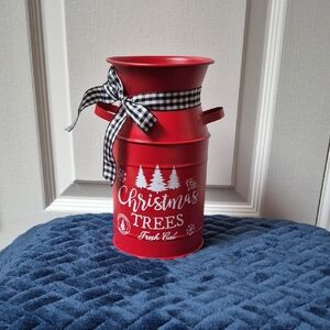Christmas Metal Decorative Milk Can, New With Tags